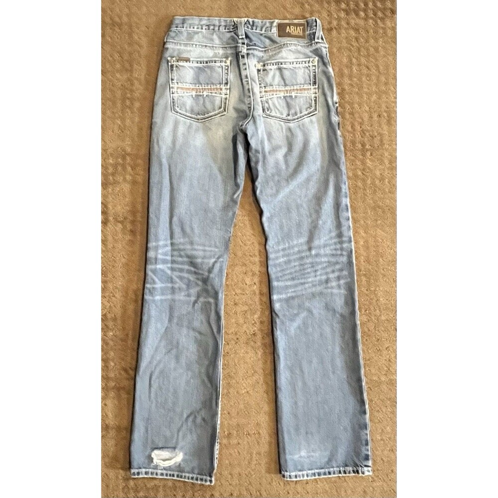 Ariat Jeans 32x38 Blue M4 Relaxed Boot Whiskered Western Workwear Thick Stitch - Picture 2 of 10